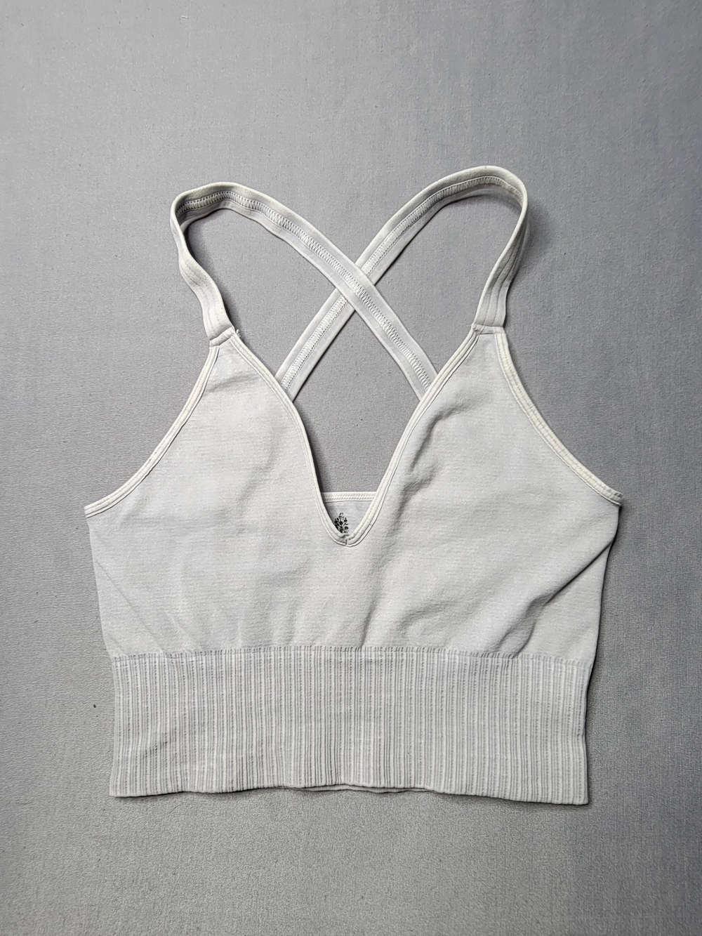 FP Movement by Free People Good Karma  Cross-Back Ribbed Bralette Color Grey  XS